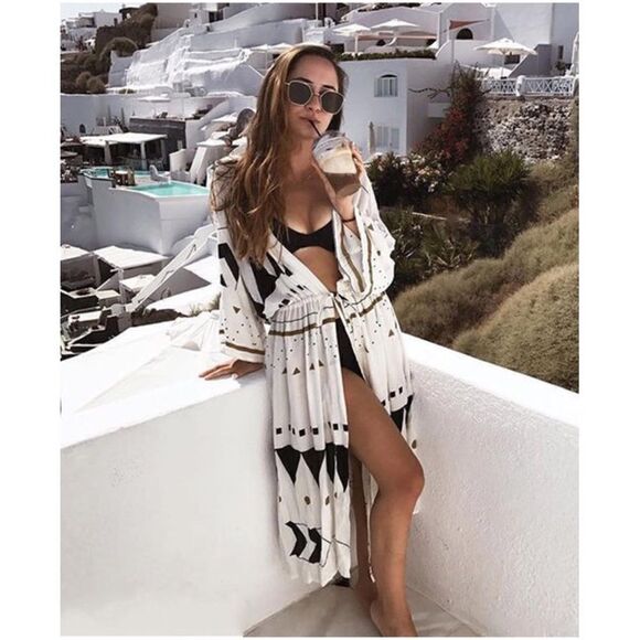 Aztec Tribal Geometric Boho Swim Beach Coverup - Picture 1 of 4